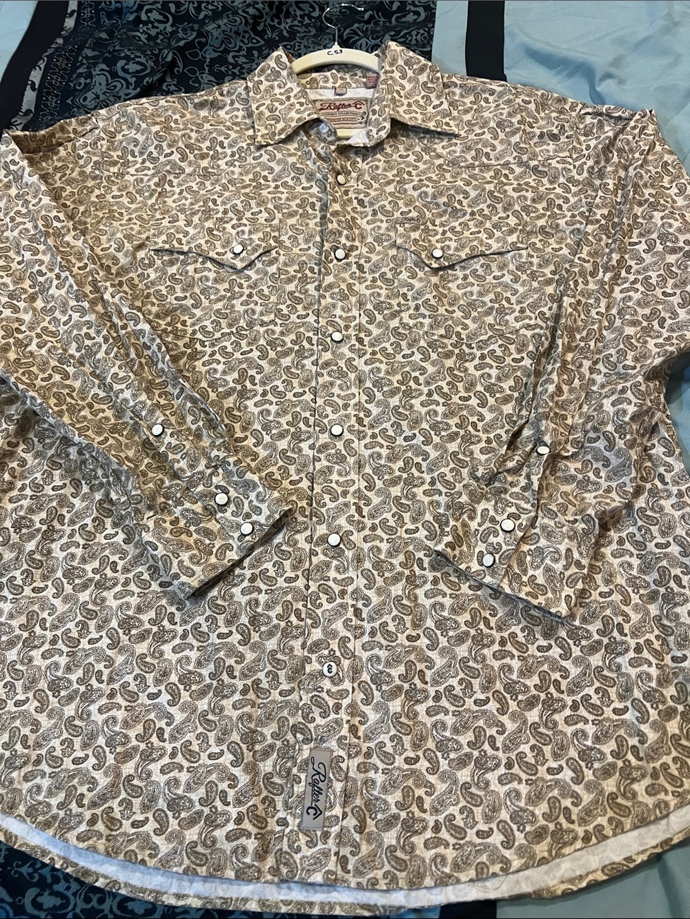 RAFTER C Paisley Snap-Front Western Shirt in Tan & Cream